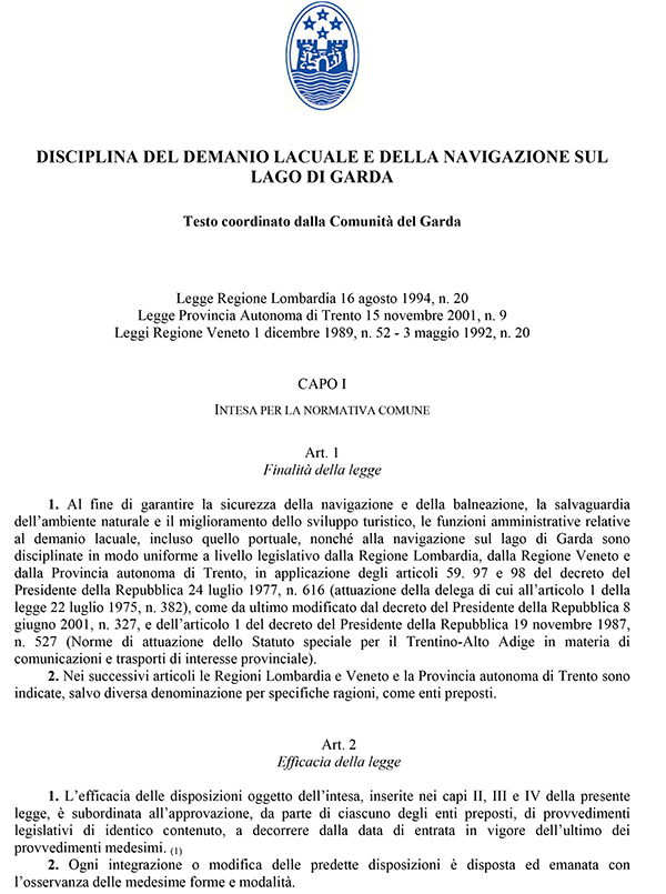 Scuola Nautica Stucchi - Legge Regionale Lago di Garda